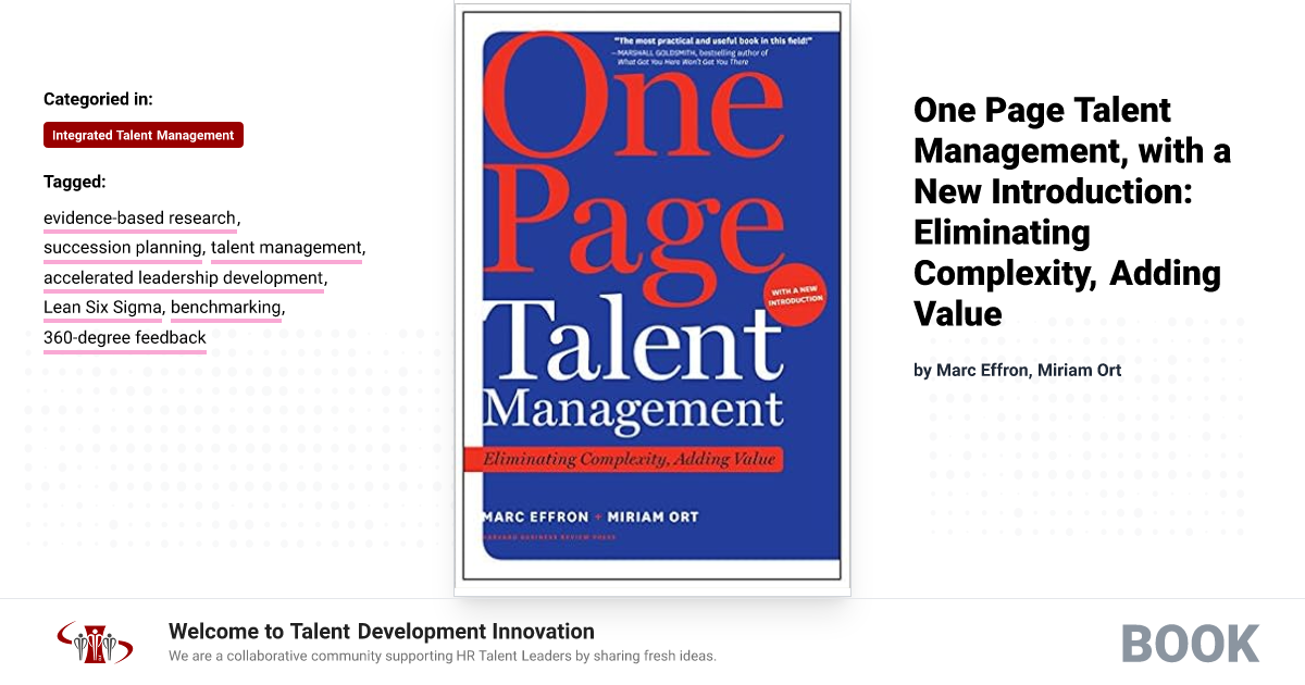 Book One Page Talent Management, with a New Introduction Eliminating